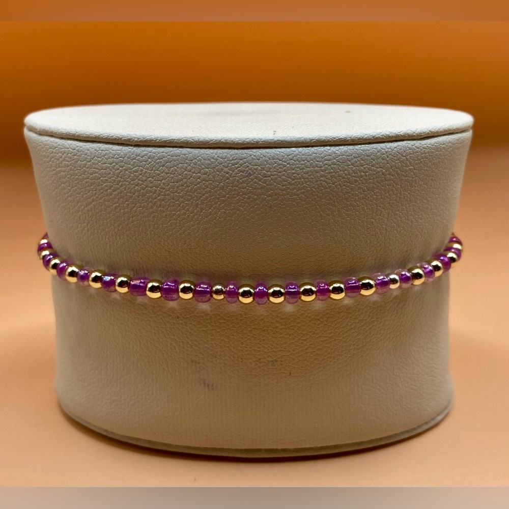 14K Gold Filled and Fuchsia Beaded Bracelet; non tarnish; waterproof.